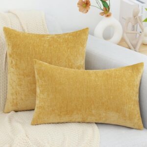 decorUhome 22x22 Set of 2 Throw Pillow Covers, Decorative Soft Chenille Pillow Covers for Couch, Mineral Yellow