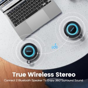Deeyaple Portable Bluetooth Speaker, IP67 Waterproof Mini Bluetooth Speaker Wireless V5.3 with Stereo Sound,All Day,TWS Pairing,LED Light,Gift for him/her (Black)