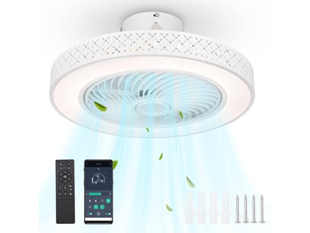 DELight 20" Enclosed Ceiling Fan Low Profile Dimmable LED Light APP & Remote Control Lamp Smart timing Home Kitchen