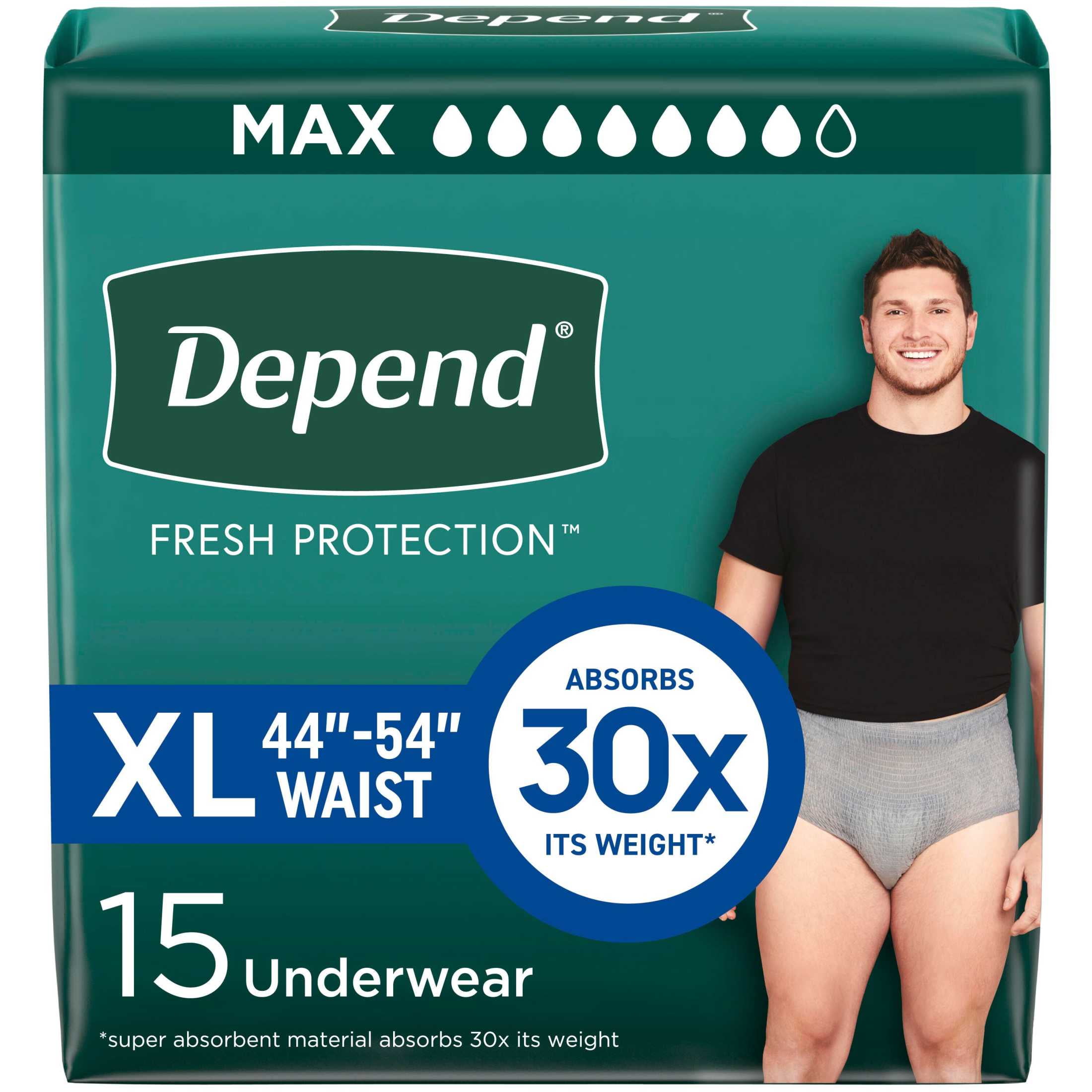 Depend Fresh Protection Incontinence Underwear for Men, Adult Diapers, XL, 15 Count