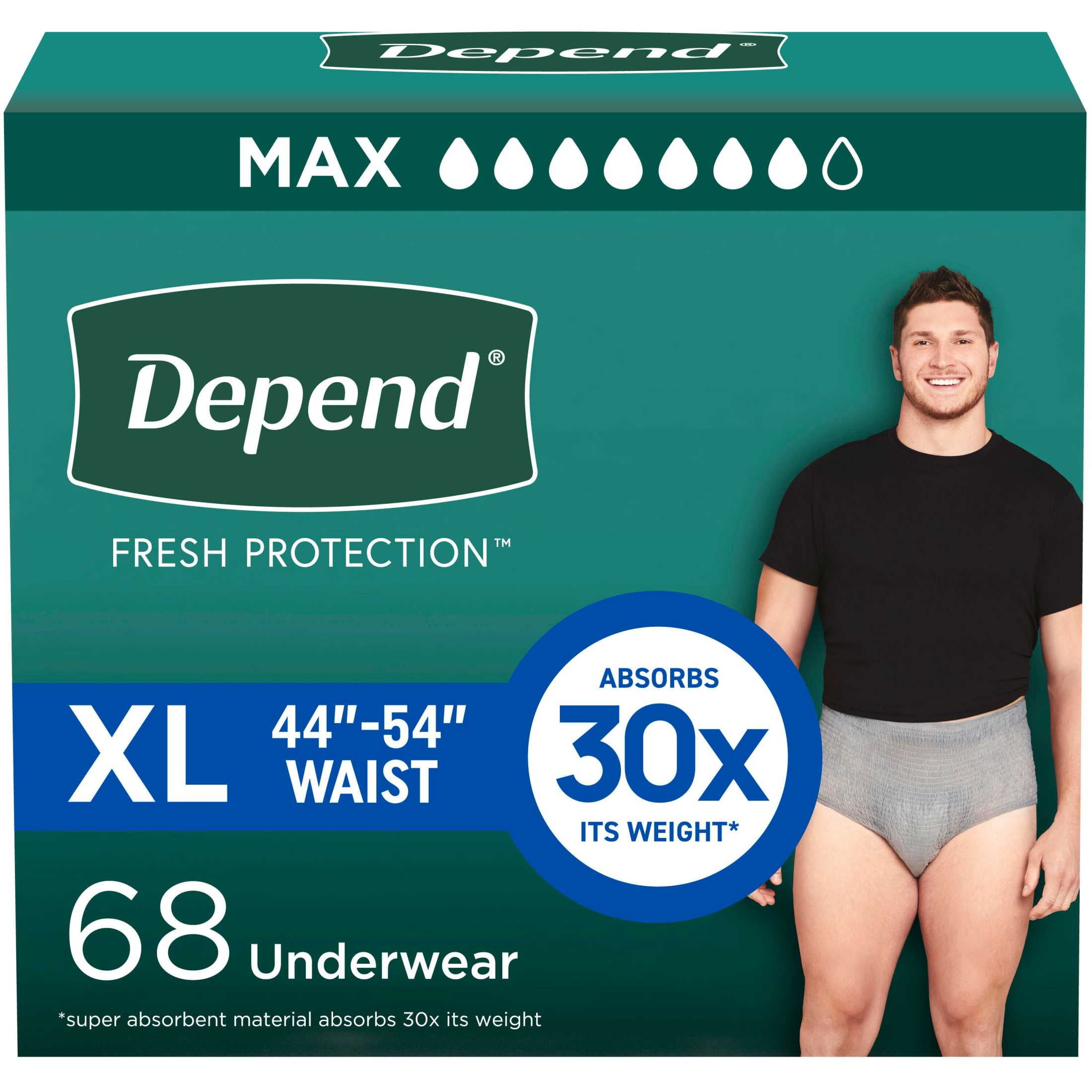 Depend Fresh Protection Incontinence Underwear for Men, Adult Diapers, XL, 68 Count