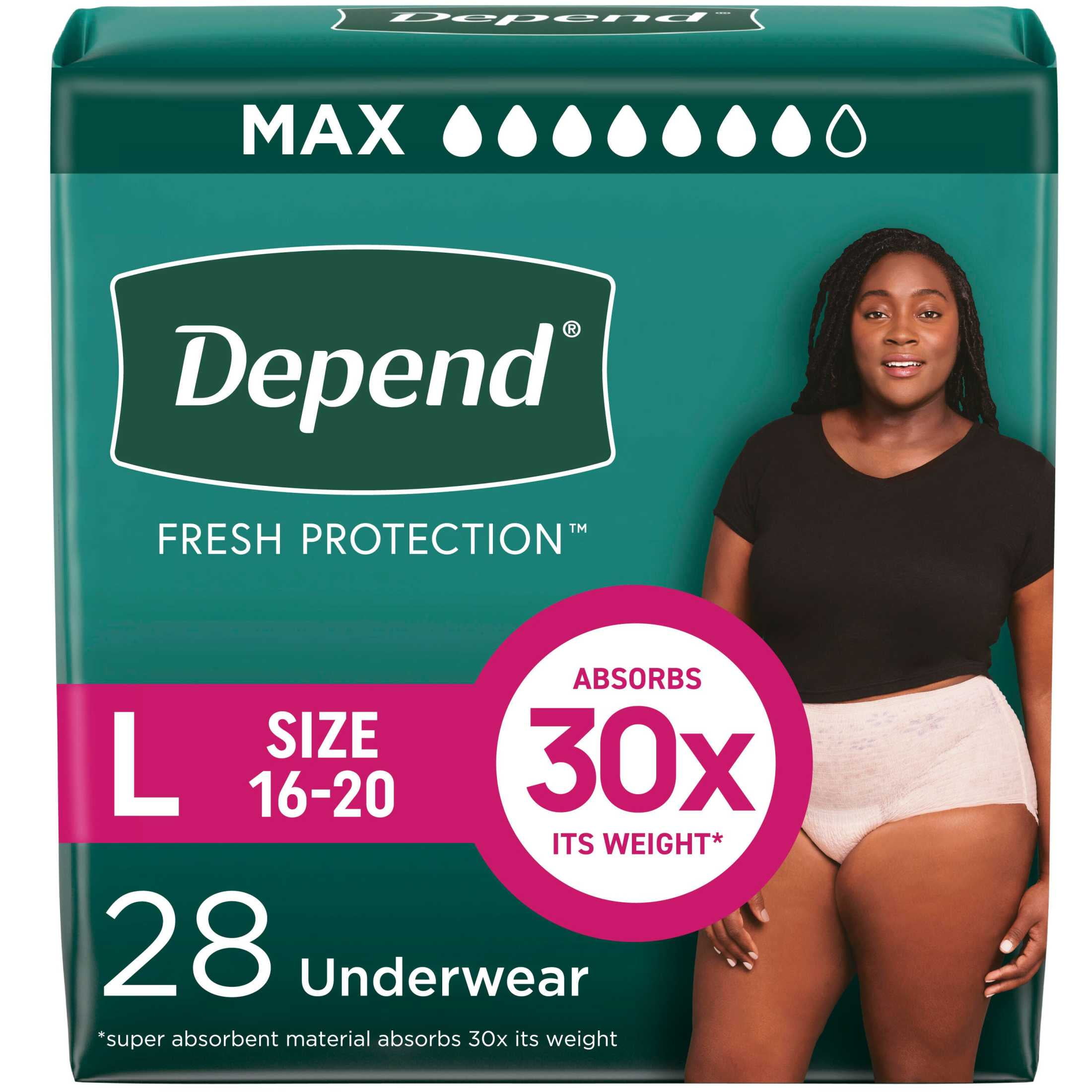 Depend Fresh Protection Incontinence Underwear for Women, Adult Diapers, L, 28 Count