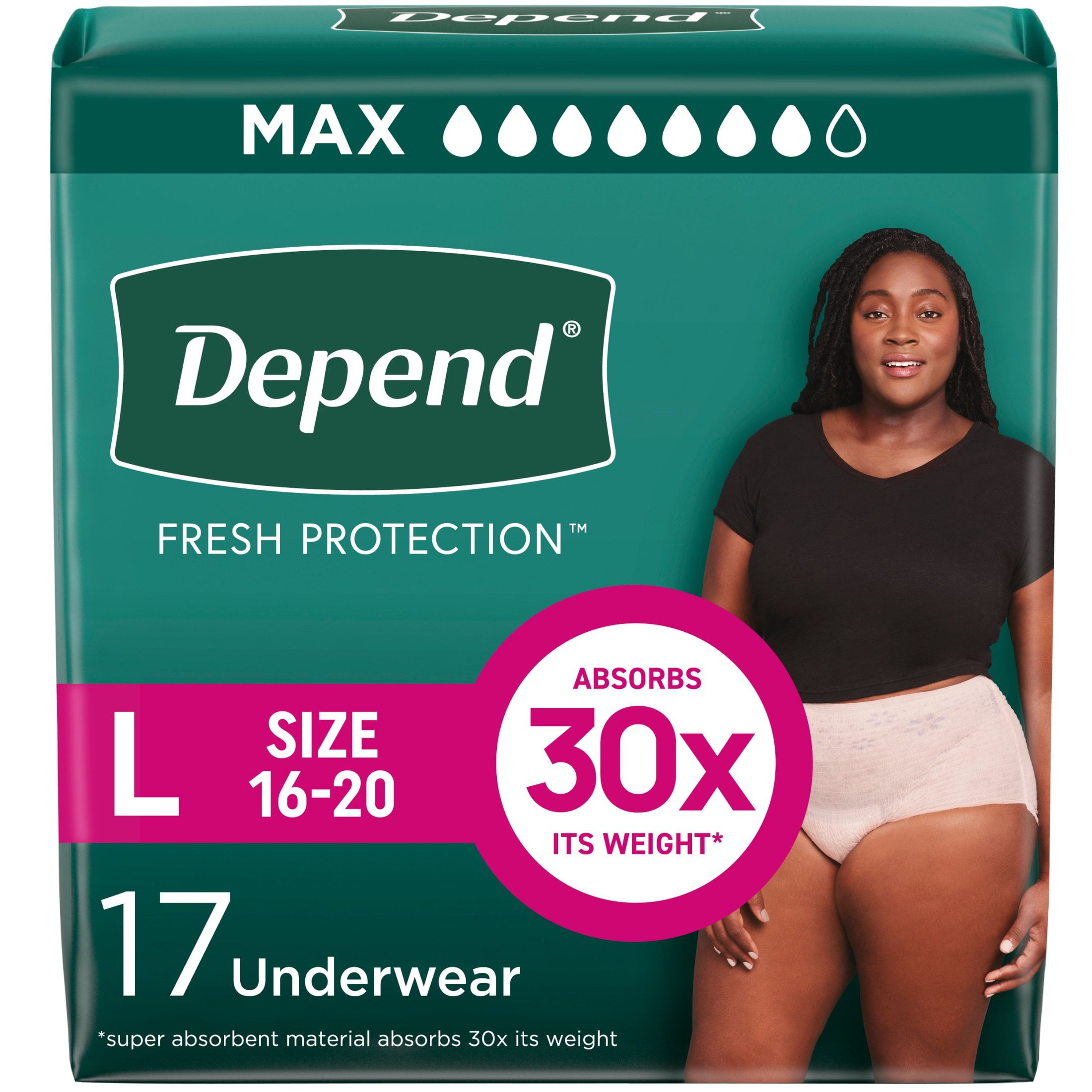 Depend Fresh Protection Incontinence Underwear for Women, Adult Diapers, L, 17 Count