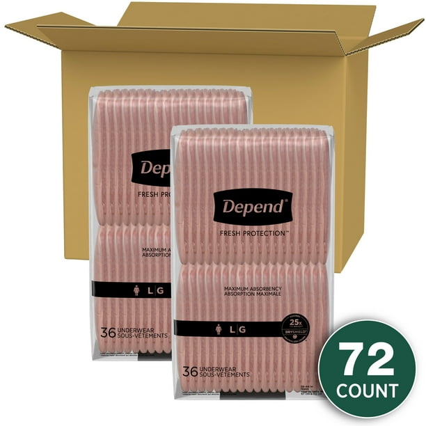 Depend Fresh Protection Incontinence Underwear for Women, Adult Diapers, L, 72 Count
