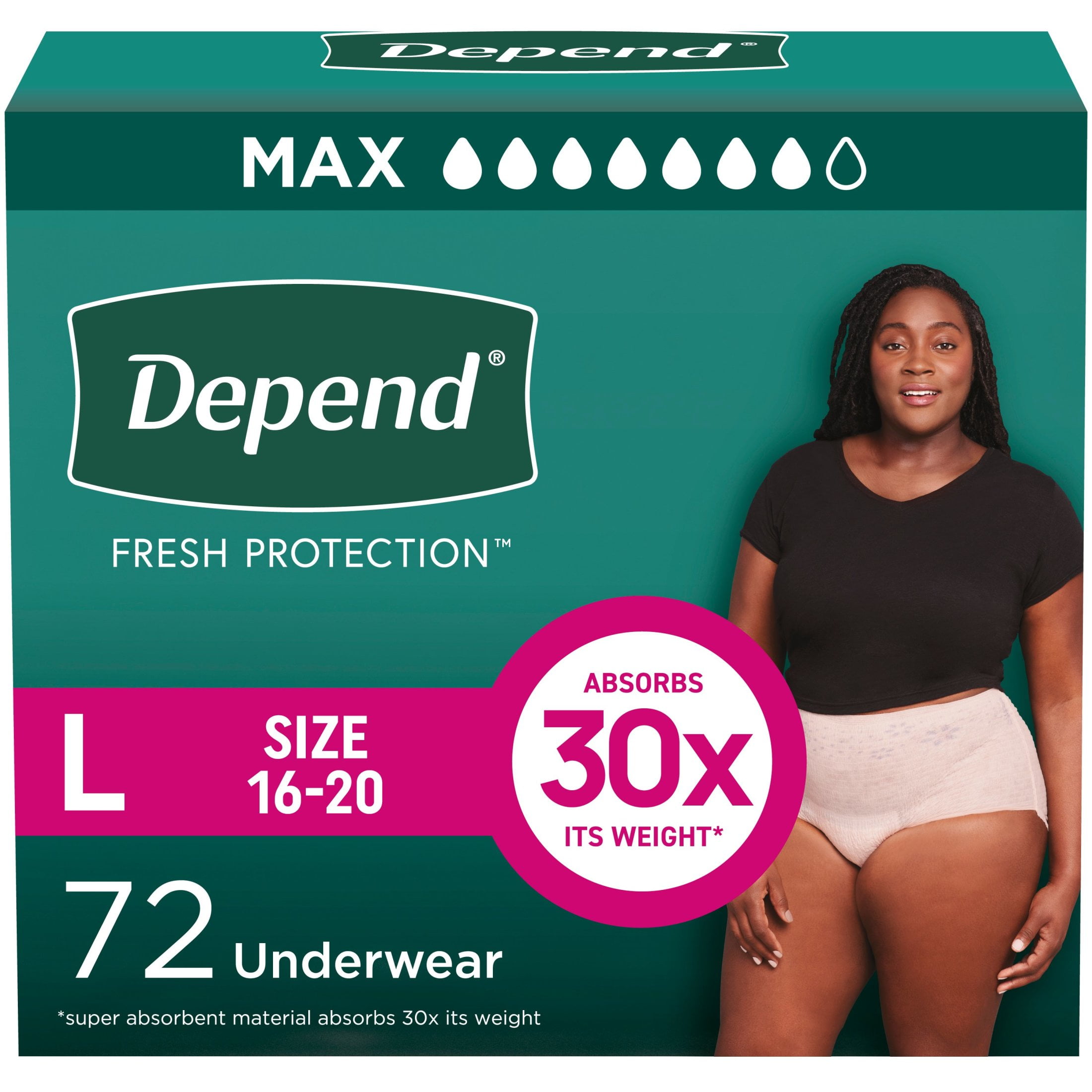 Depend Fresh Protection Incontinence Underwear for Women, Adult Diapers, L, 72 Count