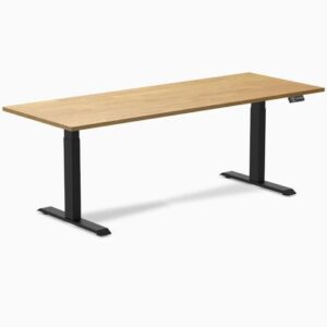 Desky Dual Rubberwood Sit Stand Desk - Light Oak / 80 x 30 inches / Matte Black