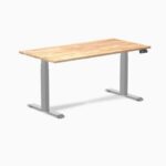 Desky Dual Rubberwood Sit Stand Desk - Natural Timber / 60 x 30 inches / Grey