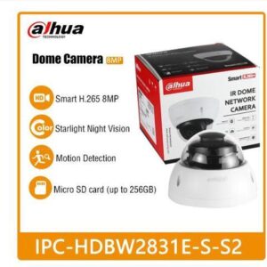 DH 8MP Starlight Dome IP Camera IPC-HDBW2831E-S-S2 SD Card Slot IVS WDR POE IP67 CCTV Security Surveillance Network Camera Black 3.6mm Lens
