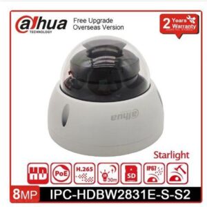 DH IP Camera IPC-HDBW2831E-S-S2 8MP 4K Starlight POE IR APP CCTV Security Protection Dome Surveillance Video IPC For Home Black 2.8mm Lens