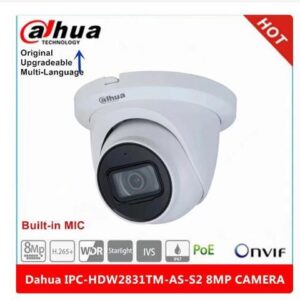 DH IP Camera Security IPC-HDW2831TM-AS-S2 8MP IR 30m Built-in Mic H.265 POE Camera SD Card Slot IP67 Eyeball Motion Detection Black 3.6mm Lens