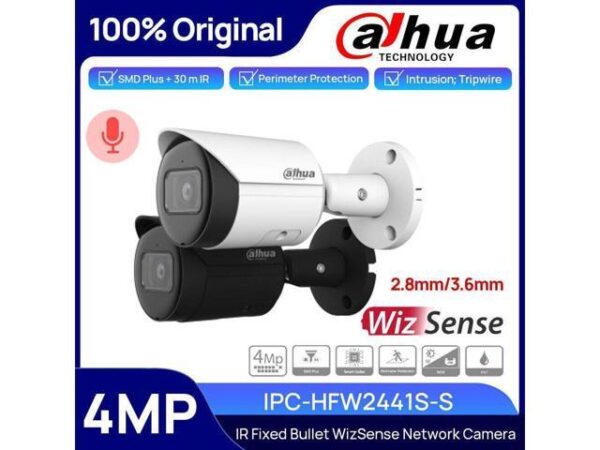 DH IPC-HFW2441S-S 4MP IR WizSense Fixed-focal Built in MIC Bullet IP Camera 2.8mm/3.6mm Black DH IPC-HFW2441S-S 4MP IR WizSense Fixed-focal Built in MIC Bullet IP Camera 2.8mm/3.6mm Black