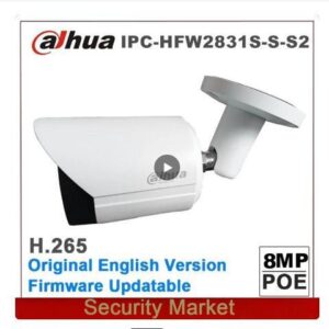 DH IPC-HFW2831S-S-S2 8MP 4K POE SD Card Slot H.265+ 30M IR IVS IP67 Starlight Mini Bullet Network Surveillance IP Camera Black 2.8mm Lens