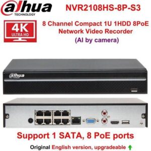 DH NVR2108HS-8P-S3 8CH 8PoE Ports 1U Network Video Recorder 4k 8MP H.265 NVR
