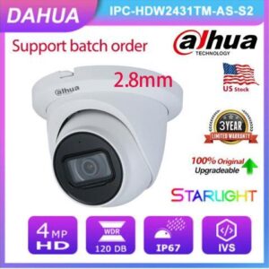 DH Starlight 4MP Built-in Mic IVS IR WDR IPC-HDW2431TM-AS-S2 POE IP Camera HD 2.8/3.6mm Black 2.8mm Lens