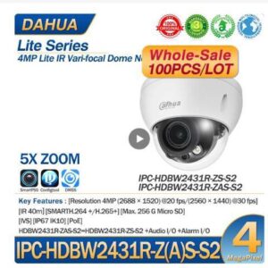 DH Vandal-proof IPC-HDBW2431R-ZAS-S2 2.7mm13.5mm MIC ALARM 4MP VARIFOCAL IP IR Camera Black