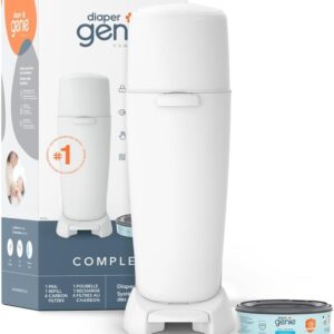 Diaper Genie Complete Diaper Pail System, White - AMAZON EXCLUSIVE - includes 4 Carbon Filters and 1 refill