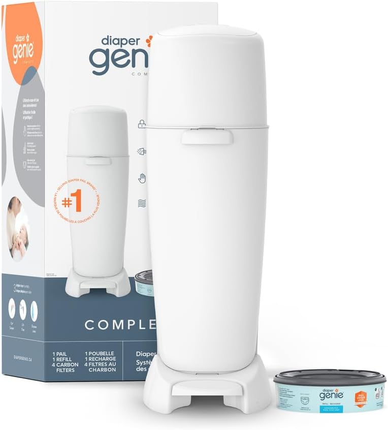 Diaper Genie Complete Diaper Pail System, White - AMAZON EXCLUSIVE - includes 4 Carbon Filters and 1 refill
