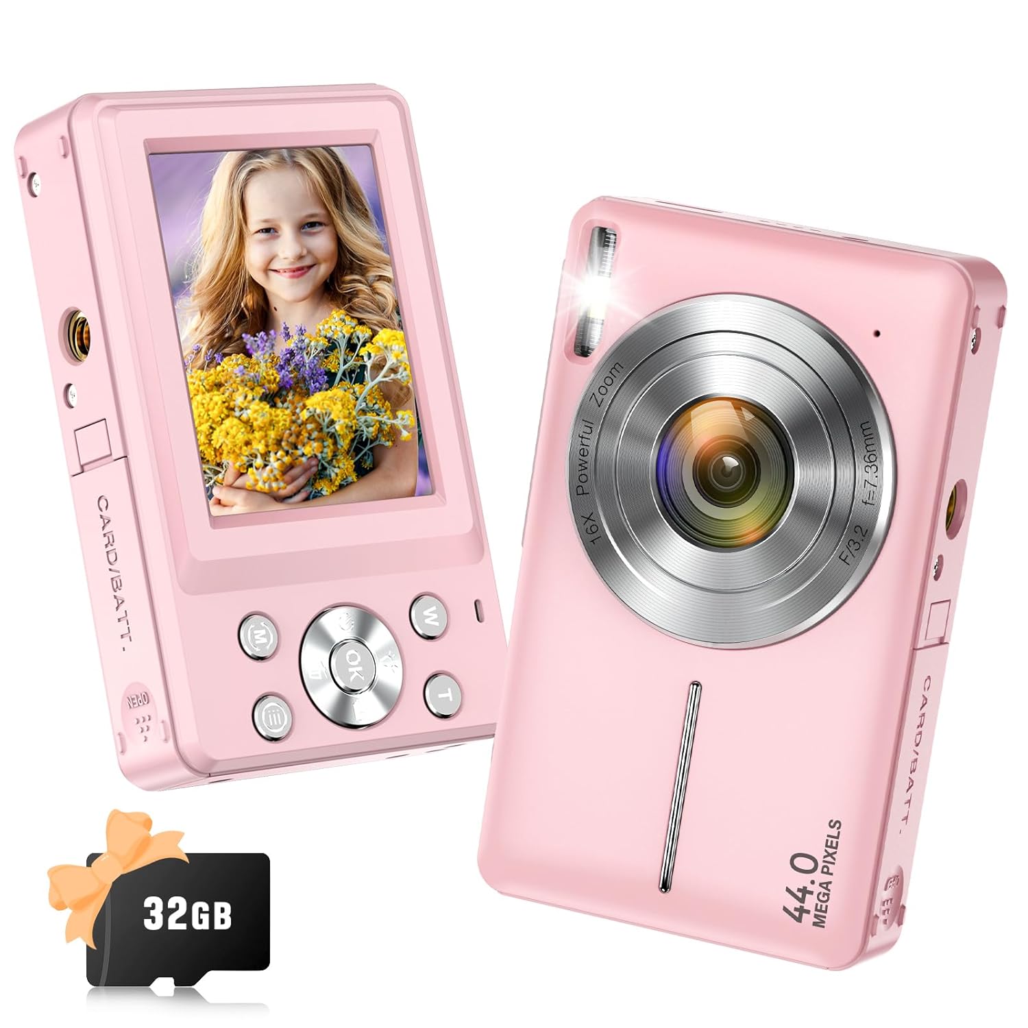 Digital Camera, 2024 Upgraded FHD 1080P Digital Camera for Kids with 16X Zoom, Flashlight, 32GB Card, 44MP Point and Shoot Camera Compact Small Selfie Camera for Girls, Boys,...