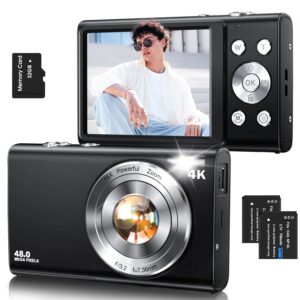 Digital Camera,Autofocus 4K Vlogging Camera for Photography with 32GB Card,48MP Portable Compact Point and Shoot Digital Camera for Teens Adult Beginner with 16X...