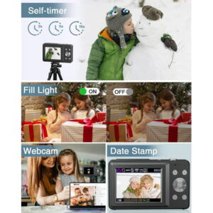 Digital Camera Kids Camera FHD 1080P 44MP Youtube Vlogging Camera 16X Zoom Portable Digital Cameras for Teens Seniors with 32GB Card (Black)