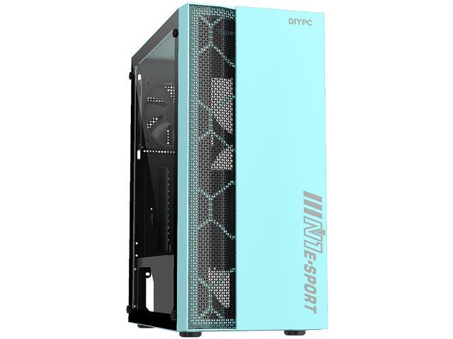 DIYPC DIY-S08-G Green USB 3.0 Steel / Tempered Glass ATX Mid Tower Computer Case, 1 x 120mm Fan x Rear (Pre-Installed)