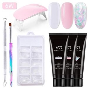 DOLL 7Pcs/Set 15g ExtensionGel 6W UV LED Lamp Clear Pink Glitter Quick Building For Nails Extensions Hard Extension Gel Nail
