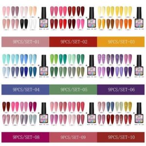 DOLL 9 Pcs/Set 8ml Summer Series Gel Polish Blue-violet Color Semi Permanent Glitter Gel Need UV Gel Nail lamp Nail Art Gel