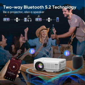 DR. J Professional Mini Projector with Bluetooth 5.2 and Screen, HD 1080P Movies Projector, 200" Screen Supported