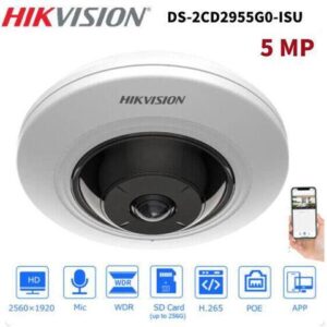 DS-2CD2955G0-ISU(1.05mm) 5MP PoE 180° Fisheye H.265+ IR Built-In Mic IP Camera