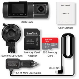 Dual Dash Cam Hardwire Kit Included FHD 1080p+1080p Front Inside Cabin Car Camera Driving Recorder with Infrared Night Vision WDR G-Sensor Loop