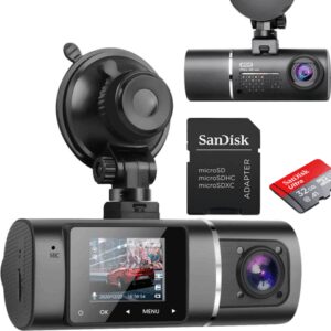 Dual Dash Cam Hardwire Kit Included FHD 1080p+1080p Front Inside Cabin Car Camera Driving Recorder with Infrared Night Vision WDR G-Sensor Loop