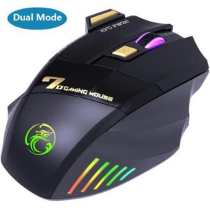 Dual Mode Wireless Gaming Mouse, Rechargeable USB 2.4G + Bluetooth 5.1 Wireless Mice, with 7-Color Rainbow Luminous, 3 adjustable DPI levels(up to