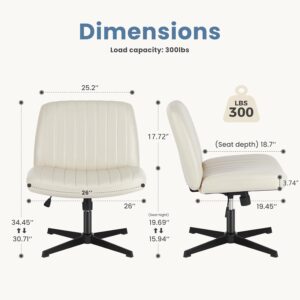 DUMOS Criss Cross Chair Legged Office Wide Comfy Desk Seat, No Wheels Armless Computer Task Seating, Swivel PU Leather Vanity Home Height Adjustable