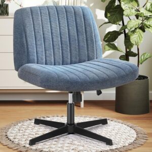 DUMOS Criss Cross Legged Office Chair, Armless No Wheels Wide Seat, Modern Home Desk Height Adjustable Swivel Fabric Comfortable Vanity Seating for Bedroom