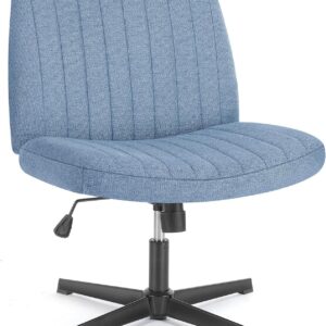 DUMOS Criss Cross Legged Office Chair, Armless Wide Seat No Wheels, Modern Home Desk Height Adjustable Swivel Fabric Vanity Seating for Bedroom
