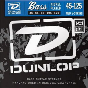 Dunlop DBN45125 Nickel Medium 5 String Stainless Steel Bass Guitar Strings .45-.125