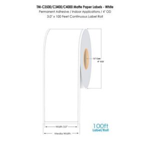 DuraFast TM-C3500 3" x 100 ft Matte Paper Label Roll for Epson TM-C3500/TM-C3400/CW-C4000 Inkjet Printers
