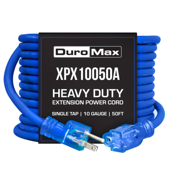 DuroMax XPX10050A Heavy Duty SJEOOW 50-Foot 10 Gauge Blue Single Tap Extension Power Cord DuroMax XPX10050A Heavy Duty SJEOOW 50-Foot 10 Gauge Blue Single Tap Extension Power Cord