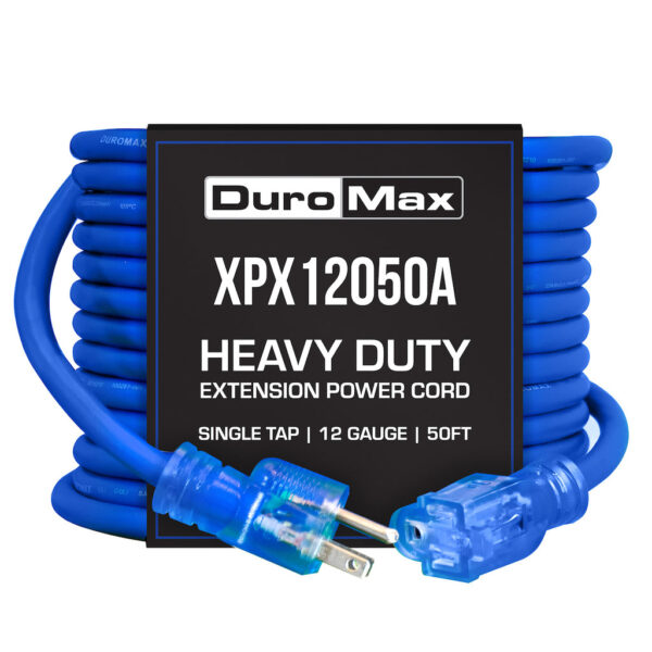 DuroMax XPX12050A Heavy Duty SJEOOW 50-Foot 12 Gauge Blue Single Tap Extension Power Cord DuroMax XPX12050A Heavy Duty SJEOOW 50-Foot 12 Gauge Blue Single Tap Extension Power Cord