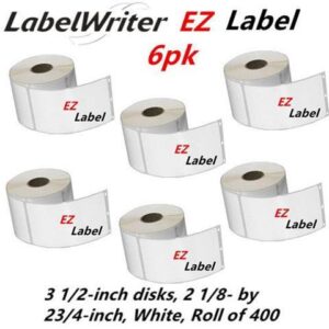 DYMO 30258 LabelWriter Self-Adhesive Labels for 3 1/2-inch disks, 2 1/8- by 2 3/4-inch, White, Roll of 400, 6 Rolls, Compatible