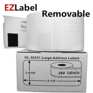 DYMO 30321 LabelWriter Removable Labels, White, 1-4/10" x 3-1/2", 2 Rolls, 260 Labels/Roll, Compatible