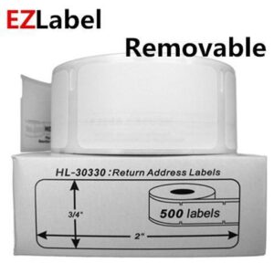 DYMO 30330 Removable Return Address Labels, 3/4- by 2-inch, White, roll of 500 labels, Compatible