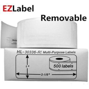 DYMO 30336 Removable Multi-Purpose Labels, 1- by 2 1/8-inch, Roll of 500 labels, compatible