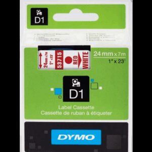 Dymo D1 53715 24mm (1") Red on White Polyester Tape, Compatible