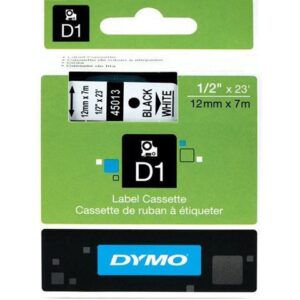 DYMO D1 Standard Tape Cartridge for Dymo Label Makers, 1/2in x 23 ft, Black on White (45013)