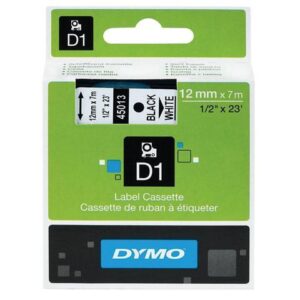 DYMO Standard D1 Self-Adhesive Polyester Tape for Label Makers, 1/2-inch, Black Print on White, 23-foot Cartridge, 2-Pack (1926208)