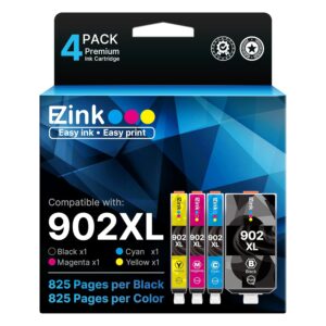 E-Z Ink Compatible 902 902XL Ink Cartridges for HP Printers Replacement for HP 902XL Ink Cartridges Combo Pack 4 Pack for Officejet Pro 6978 6968 6960 6970 Officejet 6951 6954...
