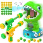 EagleStone Movable Dinosaur Shooting Toys for Kids 5-7 with Spraying, Electronic Target Game Toy with 2 Pump Guns, 48 Foam Balls, Party Favor