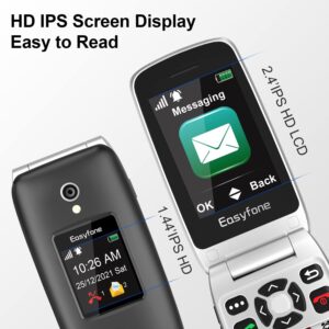 Easyfone Prime-A1 Pro 4G Unlocked Flip Mobile Phone for Seniors, 2.4'' HD Display, Big Buttons, Clear Sound, SOS Button, 1500mAh Battery with a Charging Dock, FCC IC Certified...