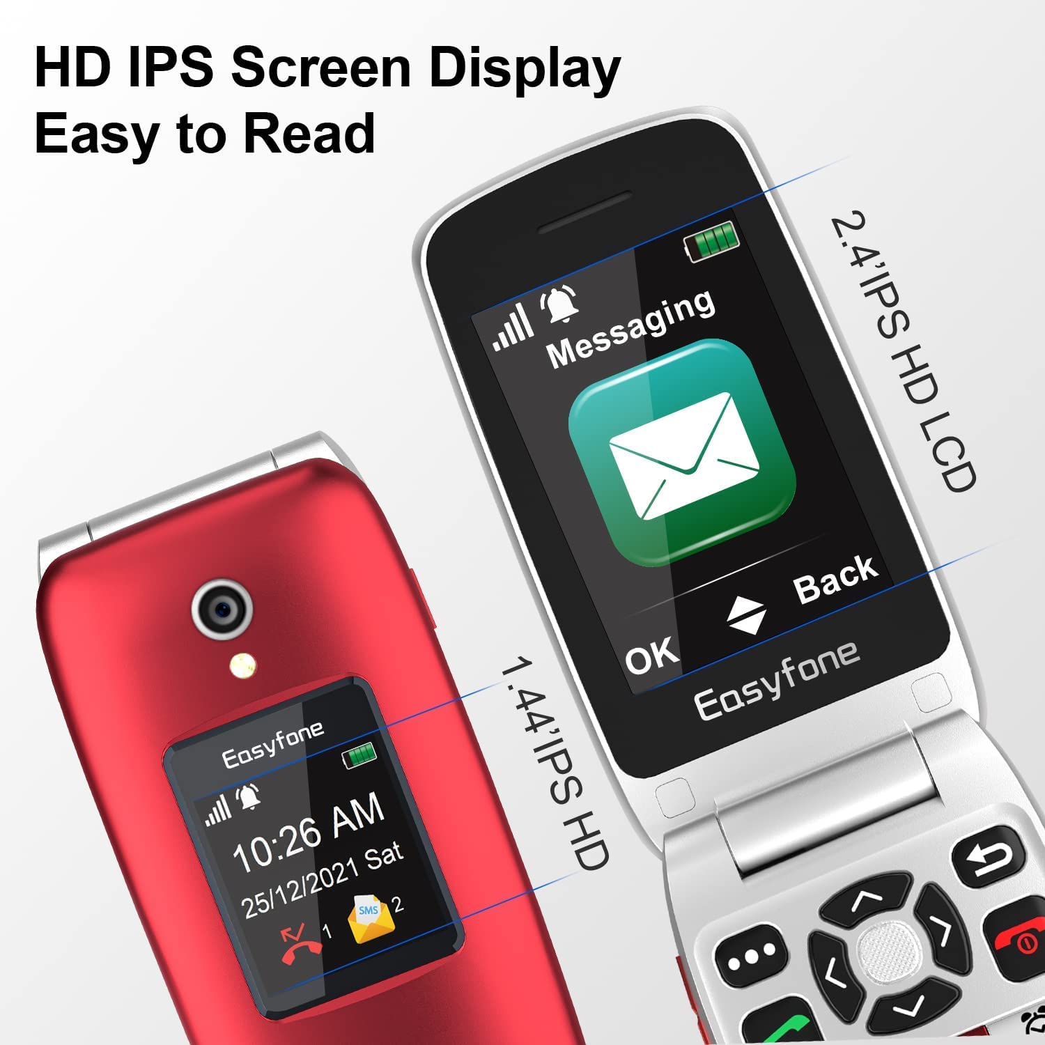 Easyfone Prime-A1 Pro 4G Unlocked Flip Mobile Phone for Seniors, 2.4'' HD Display, Big Buttons, Clear Sound, SOS Button, 1500mAh Battery with a Charging Dock, FCC IC Certified...